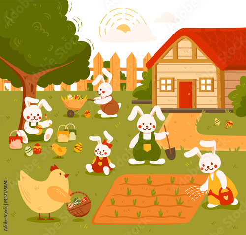 Fototapeta Naklejka Na Ścianę i Meble -  Farm or garden scene with cute funny animals
