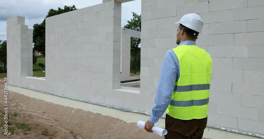 construction foreman talking on the mobile phone at building site construction foreman talking on the mobile phone at building site