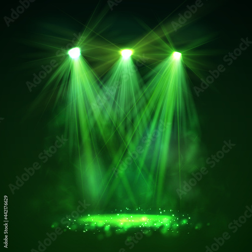 Spotlight on stage with smoke and light.
