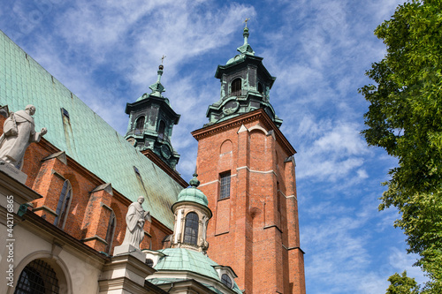 Cathedral in Giezno, Poland. Old town sacred buildings, architecture of the first polish capital.  