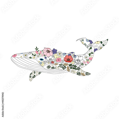 big beautiful whale in flowers