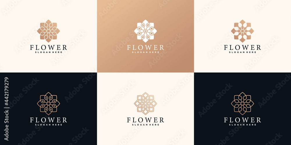 Set of flower logo design template with golden gradient concept Premium Vektor Set of flower logo design template with golden gradient concept Premium Vektor