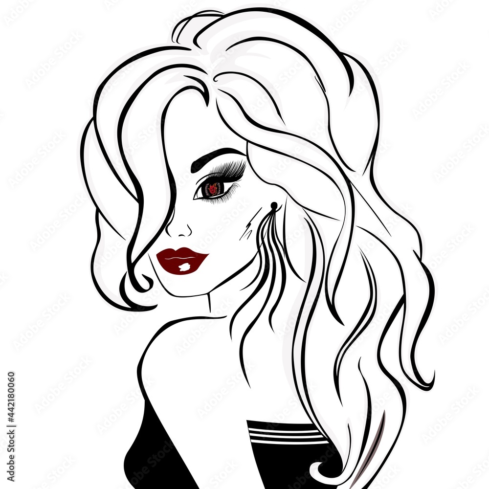 Beautiful blond women with beast in her eyes and red lips Beautiful blond women with beast in her eyes and red lips