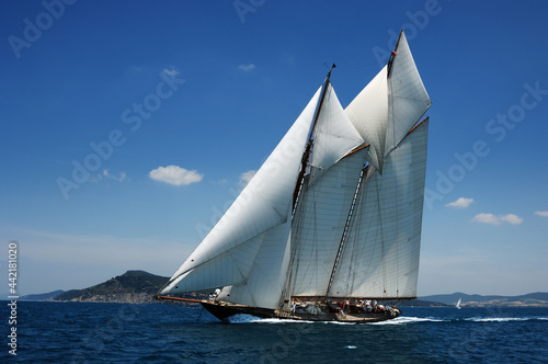 Sailing yacht in the wind