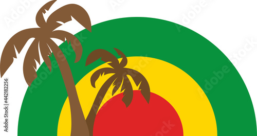 Palm tree design with green, yellow and red circular background in reggae style photo