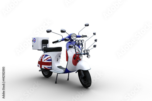 Принти на полотні 3D illustration of a mod style motor scooter with multiple lights and wing mirrors isolated on a white background