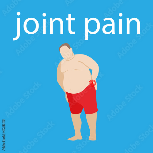 back and neck pain. spine disease. spinal pain and hernia. fat obese man. joint ache. fat patient with ill. stock vector illustration.