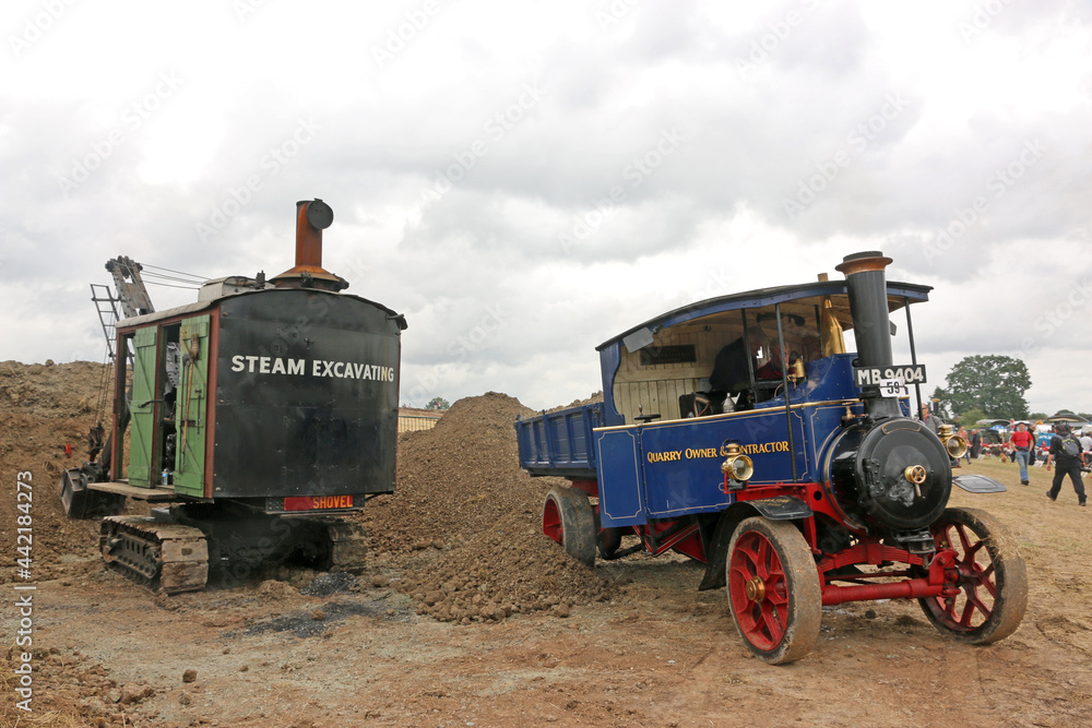 Fototapeta premium Vintage steam excavator and tipper 