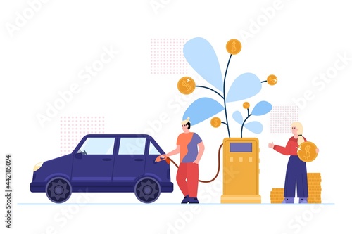 Concept of fuel price and economy money at gasoline a vector illustration.