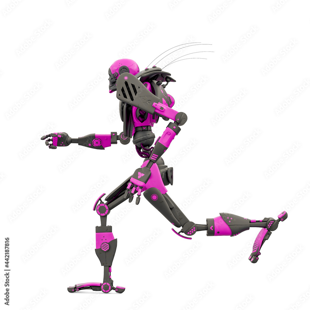 skeleton robot is running in white background side view skeleton robot is running in white background side view