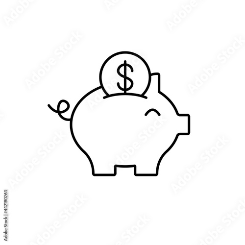 Earn money piggy bank line icon. Clipart image isolated on white background