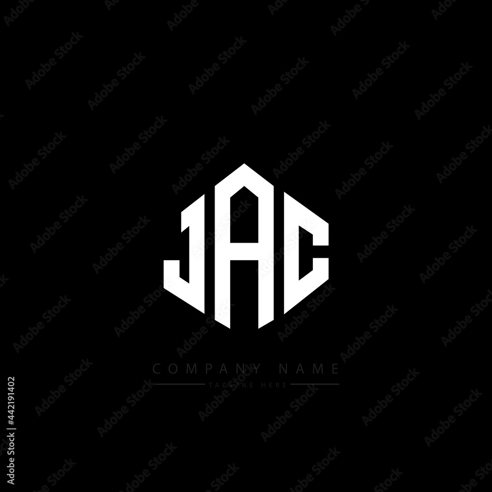 JAC letter logo design with polygon shape. JAC polygon logo monogram. JAC cube logo design. JAC hexagon vector logo template white and black colors. JAC monogram, JAC business and real estate logo. 