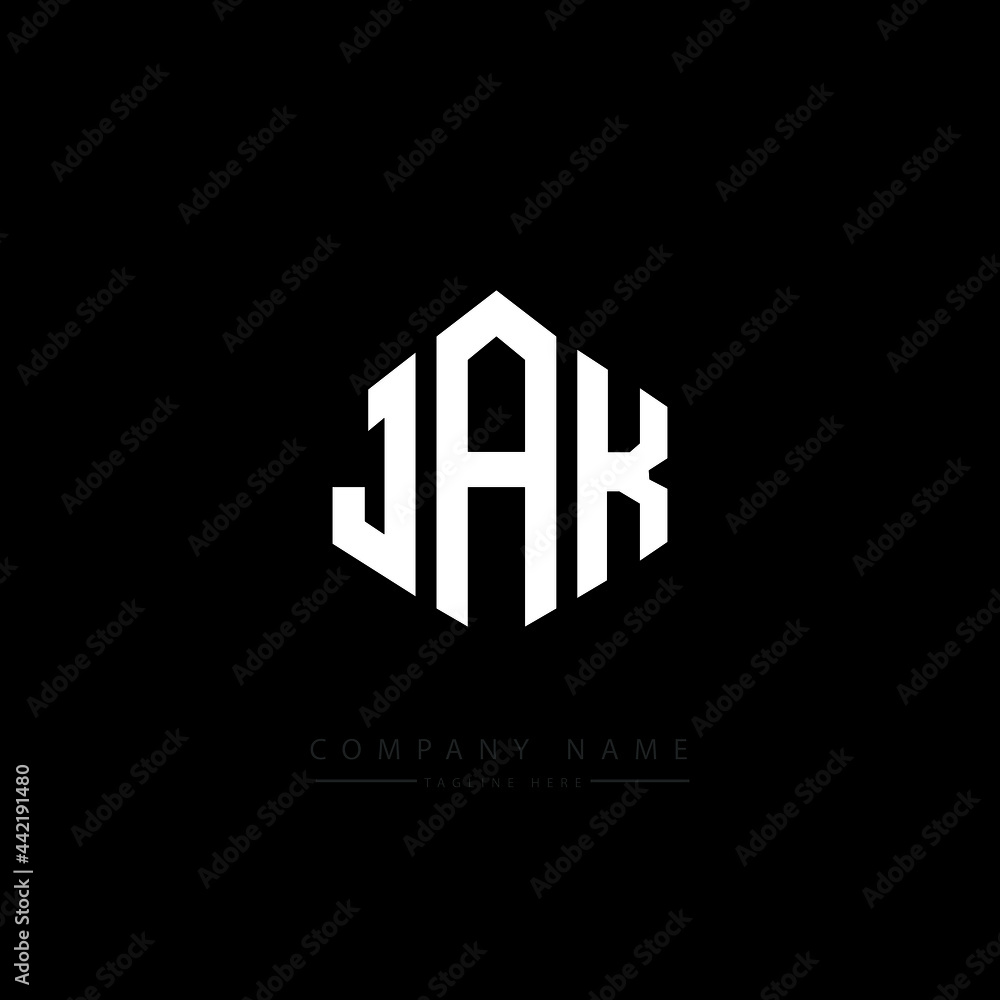 JAK letter logo design with polygon shape. JAK polygon logo monogram. JAK cube logo design. JAK hexagon vector logo template white and black colors. JAK monogram, JAK business and real estate logo. 