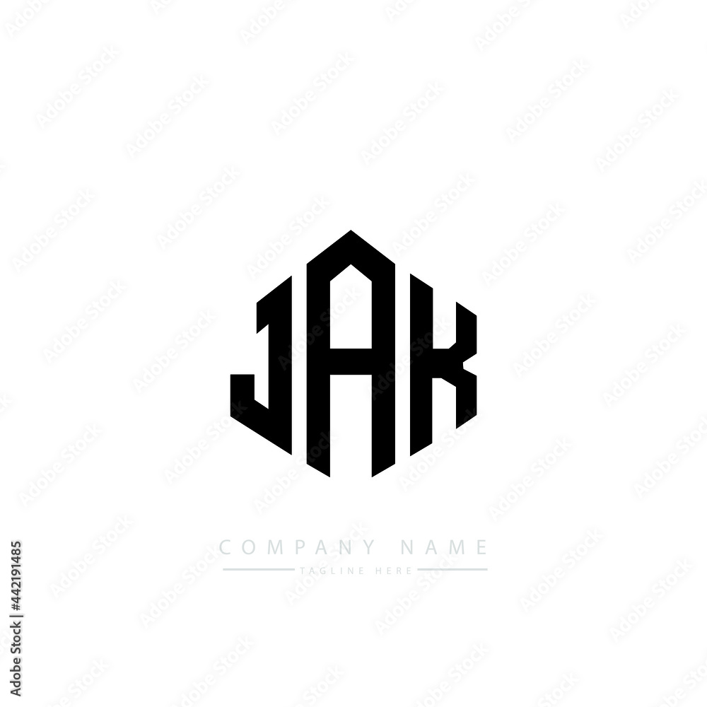 JAK letter logo design with polygon shape. JAK polygon logo monogram. JAK cube logo design. JAK hexagon vector logo template white and black colors. JAK monogram, JAK business and real estate logo.  - obrazy, fototapety, plakaty 