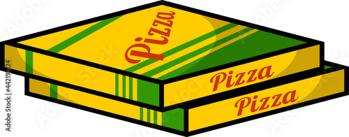 Cartoon Pizza Boxes. Vector Hand Drawn Illustration Isolated On Transparent Background