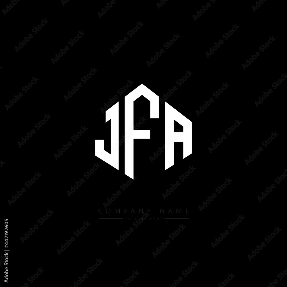 JFA letter logo design with polygon shape. JFA polygon logo monogram. JFA cube logo design. JFA hexagon vector logo template white and black colors. JFA monogram, JFA business and real estate logo. 