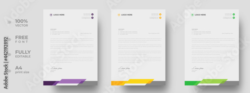 corporate modern letterhead design template with yellow, purple and green color. creative modern letter head design template for your project. letterhead, letter head, simple letterhead design.