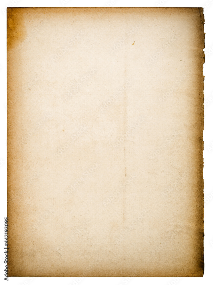 Old paper sheet ripped edges isolated white background