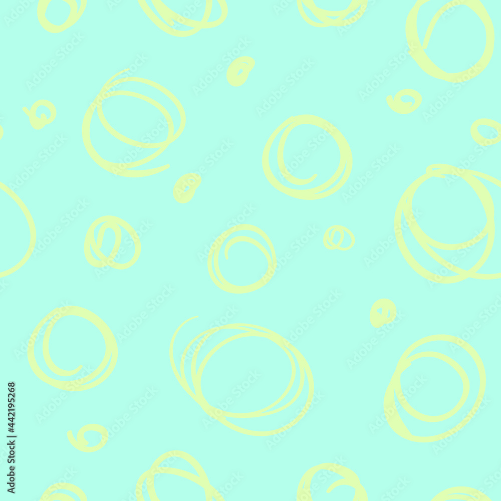 Seamless endless pattern of hand drawn circles of green color on a blue background for fabric sites Seamless endless pattern of hand drawn circles of green color on a blue background for fabric sites