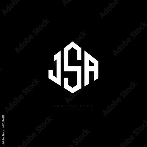 JSA letter logo design with polygon shape. JSA polygon logo monogram. JSA cube logo design. JSA hexagon vector logo template white and black colors. JSA monogram, JSA business and real estate logo.  photo