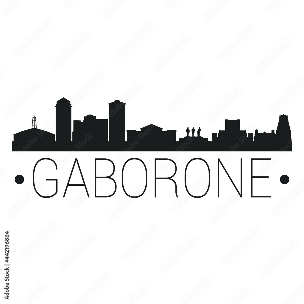 Gaborone, Botswana City Skyline. Silhouette Illustration Clip Art. Travel Design Vector Landmark Famous Monuments.