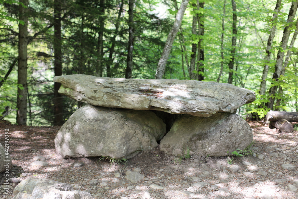 Banc naturel de pierres dans la forêt