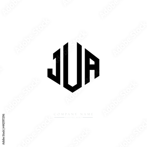 JUA letter logo design with polygon shape. JUA polygon logo monogram. JUA cube logo design. JUA hexagon vector logo template white and black colors. JUA monogram, JUA business and real estate logo. 