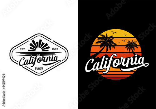 Sunset of california beach logo design inspiration template Fototapet