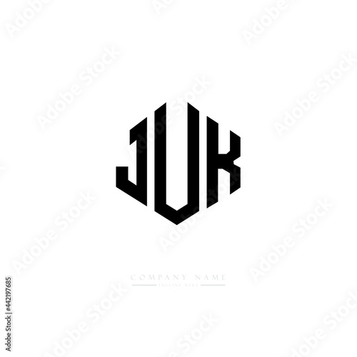 JUK letter logo design with polygon shape. JUK polygon logo monogram. JUK cube logo design. JUK hexagon vector logo template white and black colors. JUK monogram, JUK business and real estate logo. 