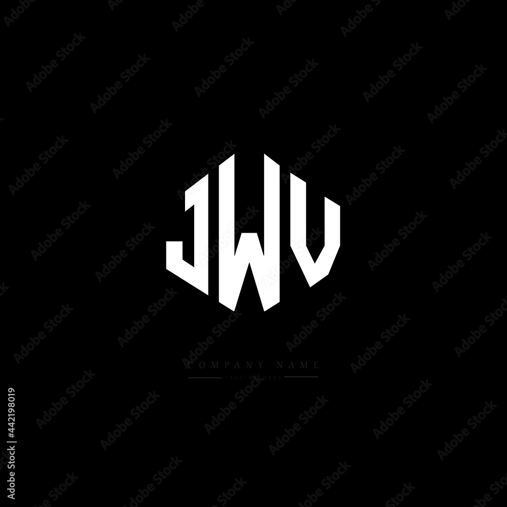 Fototapeta JWV letter logo design with polygon shape. JWV polygon logo monogram. JWV cube logo design. JWV hexagon vector logo template white and black colors. JWV monogram, JWV business and real estate logo.