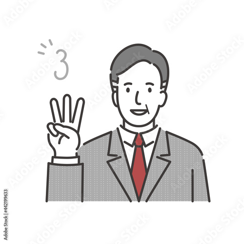 笑顔で指を3本立てたミドルシニアのビジネスマン © kakehashi