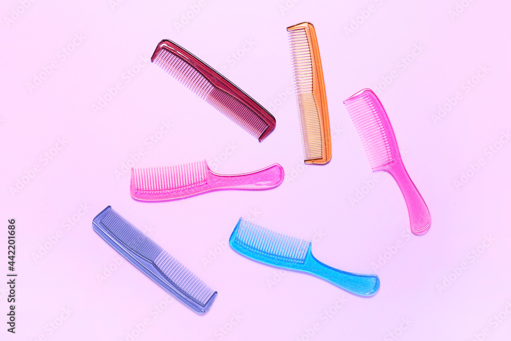 Different hair combs on color background Different hair combs on color background