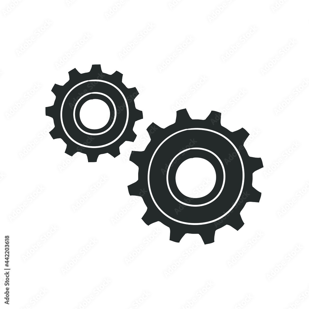 Gears Icon Silhouette Illustration. Machine Vector Graphic Pictogram Symbol Clip Art. Doodle Sketch Black Sign. Gears Icon Silhouette Illustration. Machine Vector Graphic Pictogram Symbol Clip Art. Doodle Sketch Black Sign.