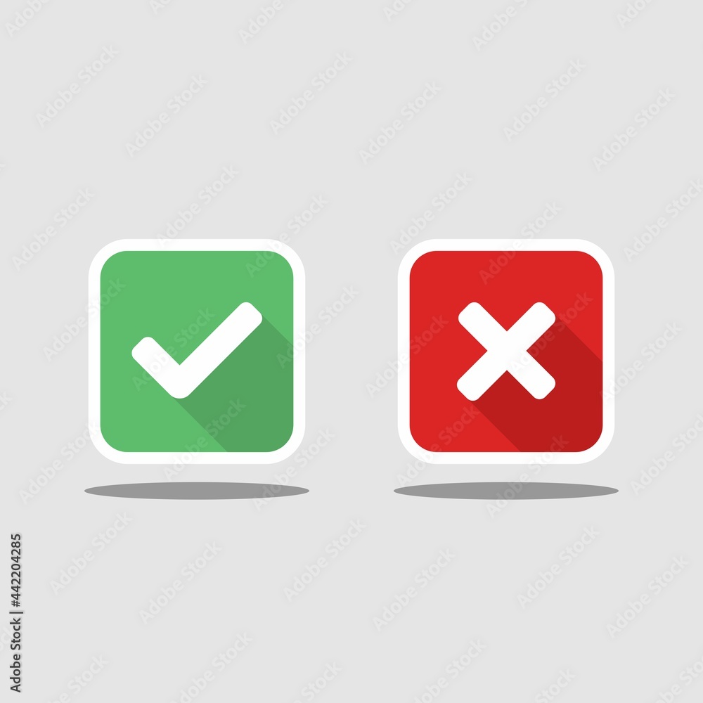 Check and wrong marks, Tick and cross marks, Accepted/Rejected, Approved/Disapproved, Yes/No, Right/Wrong, Green/Red, Correct/False, Ok/Not Ok - vector mark symbols in green and red. White stroke and Check and wrong marks, Tick and cross marks, Accepted/Rejected, Approved/Disapproved, Yes/No, Right/Wrong, Green/Red, Correct/False, Ok/Not Ok - vector mark symbols in green and red. White stroke and