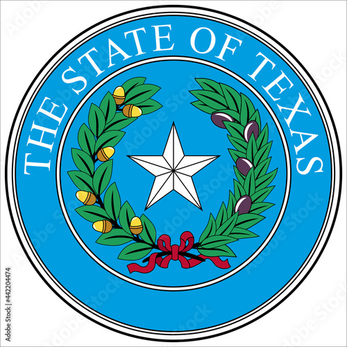 Coat of arms of Texas is a state in the South Central region of the United States. photo