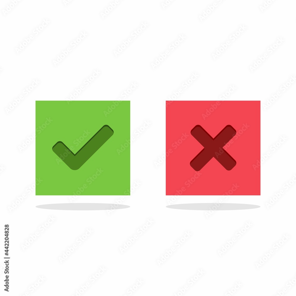 Check and wrong marks, Tick and cross marks, Accepted/Rejected, Approved/Disapproved, Yes/No, Right/Wrong, Green/Red, Correct/False, Ok/Not Ok - vector mark symbols in green and red. Isolated icon. Check and wrong marks, Tick and cross marks, Accepted/Rejected, Approved/Disapproved, Yes/No, Right/Wrong, Green/Red, Correct/False, Ok/Not Ok - vector mark symbols in green and red. Isolated icon.