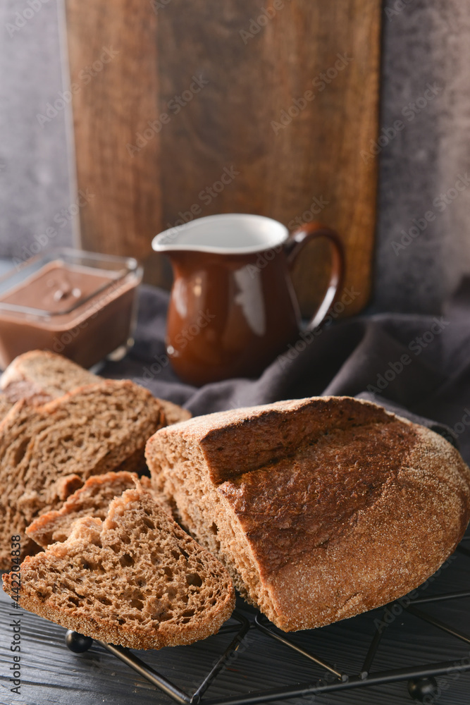 Fresh wholegrain bread on table