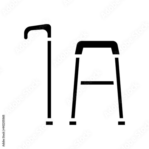 stick and walking frame for old people glyph icon vector. stick and walking frame for old people sign. isolated contour symbol black illustration