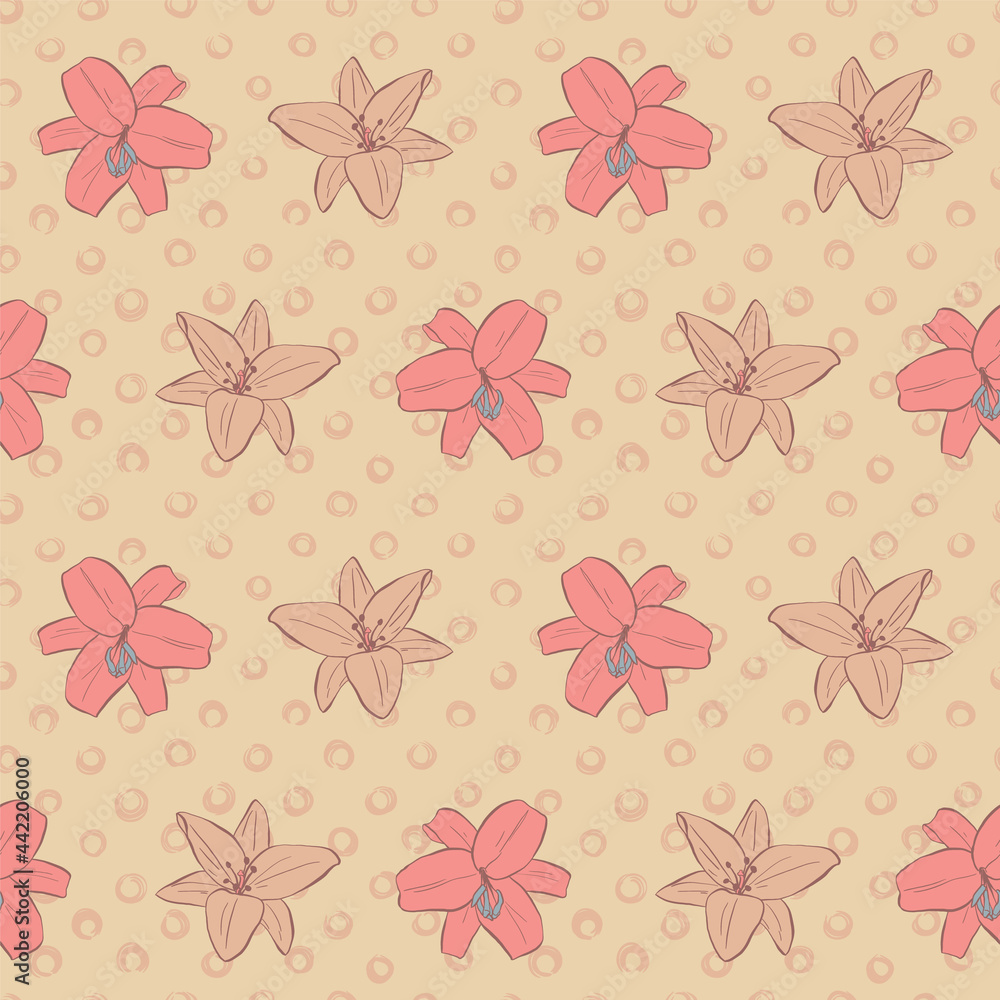 Colorful Seamless Vector Pattern with Hand drawn flowers - for fabrics, clothing, holidays, packaging paper, decoration.