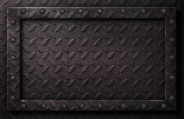 Old iron plate background image template And rust. The surface is rough, there is a frame for writing messages. Suitable for designing various banners.