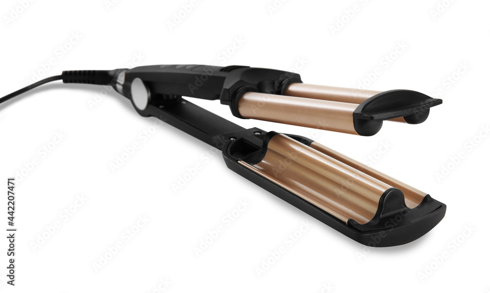 Modern triple curling iron isolated on white Modern triple curling iron isolated on white