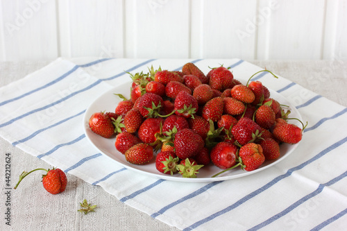 ripe strawberries on the table.