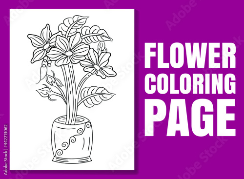 Flower coloring page. Floral coloring book page for adults and children. Black and white hand-drawn line art vector good for amazon coloring book design. line art for coloring page