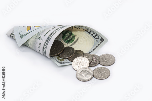 One hundred dollars bill, cash, money isolate on white background . Business growth concept, finance and investment concept