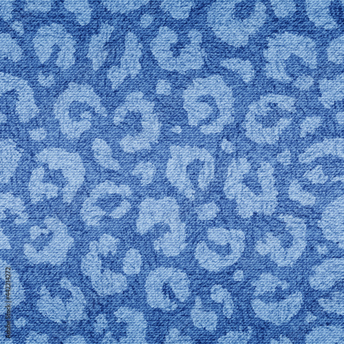 Seamless pattern fashion style. Animal print. Faded effect skin leopard, cheetah or panther. Abstract indigo pattern. Blue color background. Woven jeans texture for design prints. Vector illustration