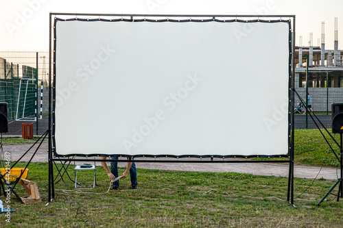 an outdoor movie screen for showing videos outdoors. ready-made mockup template.