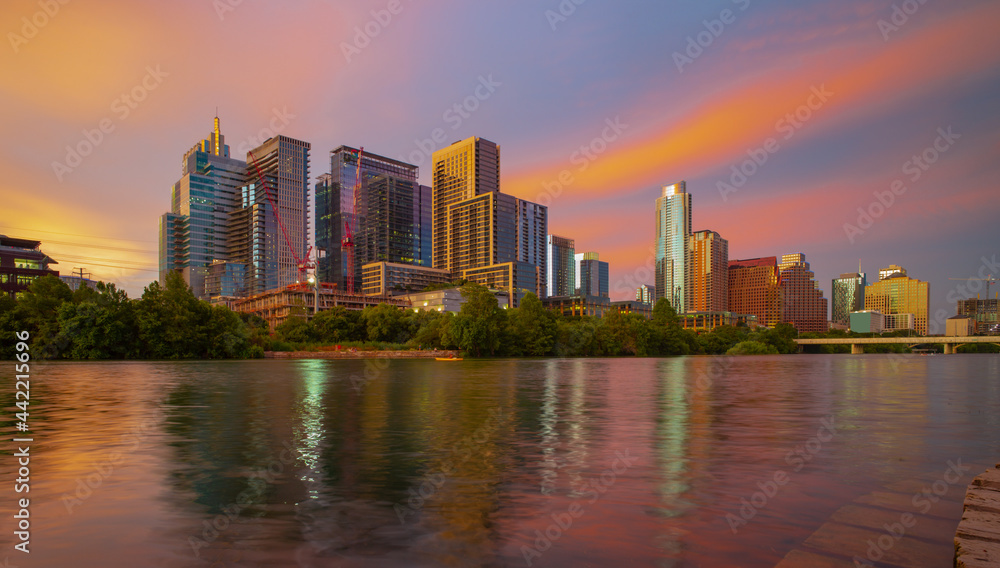Beautiful Austin skyline. Austin, Texas on the Colorado River.