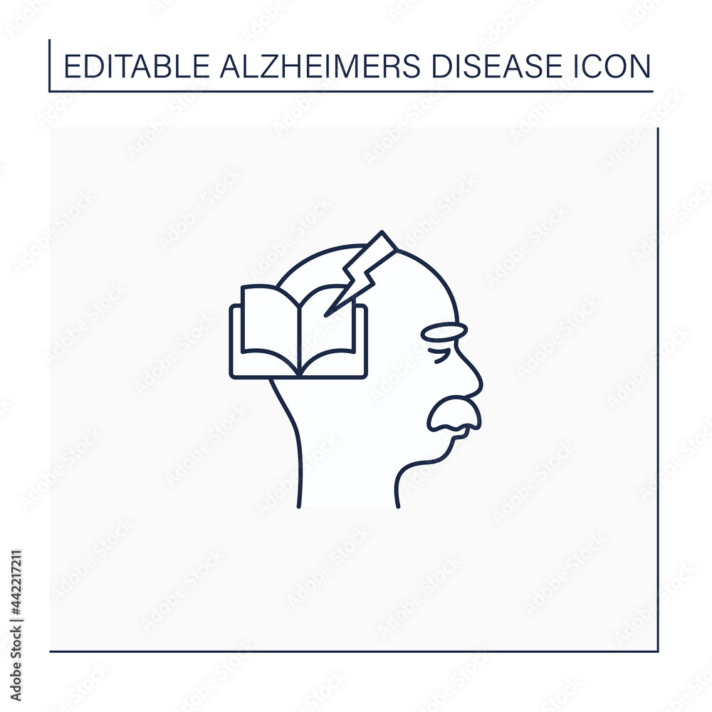 Reading problems line icon.Difficulties with spelling sounds, concentration. Alzheimer disease. Neurologic disorder concept.Isolated vector illustration.Editable stroke