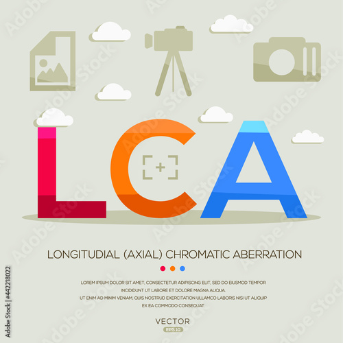 LCA mean (longitudinal (axial) chromatic aberration) photography abbreviations ,letters and icons ,Vector illustration.
