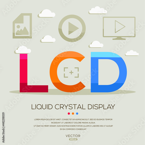 LCD mean (Liquid crystal display) photography abbreviations ,letters and icons ,Vector illustration.
